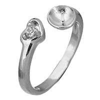 925 Sterling Silver Ring Mountings, Srce, otvoren & micro utrti kubni cirkonij, 4.5x4.5mm, 5mm, 0.6mm, Veličina:5.5, 5računala/Lot, Prodano By Lot