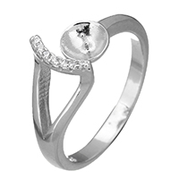 925 Sterling Zilver Ring Bevestigingen, open & micro pave zirconia, 8mm, 5.5x4mm, 0.7mm, Maat:5.5, 5pC's/Lot, Verkocht door Lot