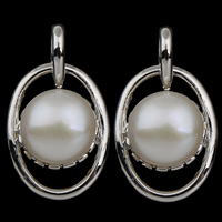 Freshwater Pearl Pendants Brass with Freshwater Pearl Flat Oval silver color plated natural nickel lead & cadmium free Approx Sold By PC