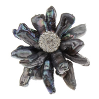 Abalone Shell Brooch with Rhinestone Clay Pave & Brass Flower platinum color plated Sold By PC