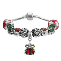 Christmas Holiday Bracelet Zinc Alloy with brass chain & Lampwork antique silver color plated charm bracelet & Unisex & Christmas jewelry & enamel lead & cadmium free Sold By Strand