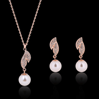 Zinc Alloy Jewelry Sets earring & necklace with ABS Plastic Pearl stainless steel post pin rose gold color plated oval chain & with rhinestone lead & cadmium free  Length Approx 15.5 Inch Sold By Set