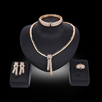 Zinc Alloy Jewelry Sets bangle & finger ring & earring & necklace stainless steel post pin gold color plated with rhinestone lead & cadmium free  Inner Approx 60mm US Ring Length Approx 15.5 Inch Approx 7 Inch Sold By Set