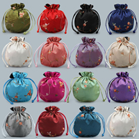 Satin Drawstring Pouches with Nylon Cord embroidered Sold By Lot