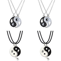 Couple Necklace Zinc Alloy with Waxed Linen Cord & iron chain platinum color plated ying yang & oval chain & for couple & enamel lead & cadmium free Length Approx 19.5 Inch Sold By Pair