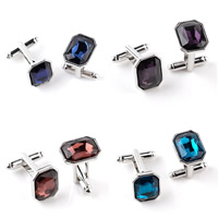 Cufflinks Zinc Alloy with Crystal Polygon platinum color plated faceted lead & cadmium free Sold By Pair