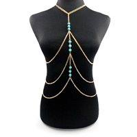 Zinc Alloy Body Chain with Turquoise with 1.5Inch extender chain gold color plated twist oval chain & for woman nickel lead & cadmium free Sold Per Approx 15.5 Inch Strand