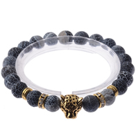 Unisex Bracelet Effloresce Agate with Zinc Alloy Leopard plated natural & with rhinestone nickel lead & cadmium free 8mm Sold Per Approx 7.8 Inch Strand