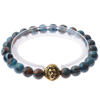Unisex Bracelet Turquoise with Zinc Alloy Lion antique gold color plated nickel lead & cadmium free 8mm Sold Per Approx 7.8 Inch Strand