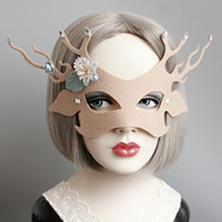Felt Mask with Spun Silk & Satin Ribbon & Resin Rhinestone Antlers Unisex & Halloween Jewelry Gift & faceted coffee color nickel lead & cadmium free 135mm Sold By PC