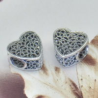Thailand Sterling Silver European Pärlor, Hjärta, utan troll & ihålig, Hål:Ca 4.5-5mm, Säljs av PC