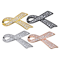 Brass Brooch Awareness Ribbon plated micro pave cubic zirconia nickel lead & cadmium free Sold By PC