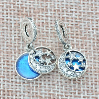 Thailand Sterling Silver European Pendant Flat Round & with star pattern & without troll Approx 4.5-5mm Sold By PC