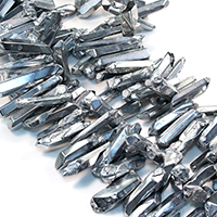 Quartz Beads, silver color plated, faceted, 18-42x6-9x6-9mm, Hole:Approx 1mm, Approx 52PCs/Strand, Sold Per Approx 16 Inch Strand