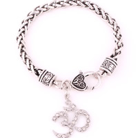 Zinc Alloy Bracelet OM Symbol antique silver color plated charm bracelet & wheat chain & for woman & with rhinestone nickel lead & cadmium free Length Approx 7.8 Inch Sold By Lot