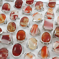 Unisex Finger Ring Lace Agate with Zinc Alloy platinum color plated mixed - US Ring Sold By Box