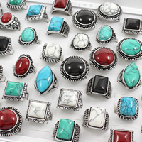 Unisex Finger Ring Turquoise with Zinc Alloy antique silver color plated mixed - US Ring Sold By Box
