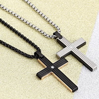 Stainless Steel Sweater Chain Necklace Cross plated box chain & for man & with rhinestone Sold Per Approx 24.2 Inch Strand
