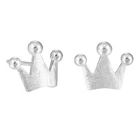 Mosiądz Kolczyk ze sztyftem, Korona, Platerowane w kolorze srebra, dla kobiety, bez zawartości niklu, ołowiu i kadmu, 10x8mm, sprzedane przez para