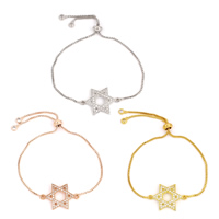 Cubic Zirconia Micro Pave Brass Bracelet Star of David plated adjustable & box chain & micro pave cubic zirconia & for woman nickel lead & cadmium free Sold Per Approx 8 Inch Strand
