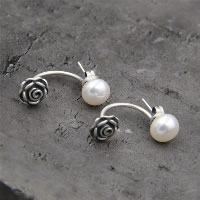 Thailand Sterling Silver Split Earring with Freshwater Pearl Flower natural for woman Sold By Pair