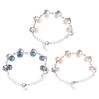 Freshwater Cultured Pearl Bracelet Brass with Freshwater Pearl with 3cm extender chain Dolphin platinum color plated nickel lead & cadmium free Sold Per Approx 5.5 Inch Strand