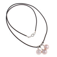 Natural Freshwater Pearl Necklace Brass with rubber cord & Freshwater Pearl with 6cm extender chain platinum color plated nickel lead & cadmium free Sold Per Approx 17 Inch Strand