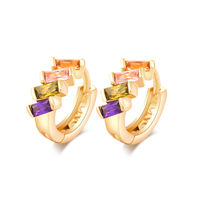 Brass Huggie Hoop Earring real gold plated for woman & with cubic zirconia & faceted nickel lead & cadmium free Sold By Pair
