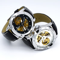 Guccamel® mannen sieraden horloge, PU, met zinklegering wijzerplaat & Glas, plated, verstelbaar & voor de mens & met strass, meer kleuren voor de keuze, nikkel, lood en cadmium vrij, 42x14mm, Lengte Ca 7.8 inch, Verkocht door PC