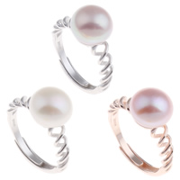 Pierścień z perłami słodkowodnymi, Mosiądz, ze Perła naturalna słodkowodna, Powlekane, regulowany & dla kobiety, dostępnych więcej kolorów, bez zawartości niklu, ołowiu i kadmu, 23x31x11mm, rozmiar:10, sprzedane przez PC