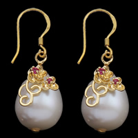 Freshwater Pearl Earrings Brass with Freshwater Pearl gold color plated natural & with cubic zirconia nickel lead & cadmium free Sold By Pair