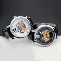 Guccamel® mannen sieraden horloge, PU, met zinklegering wijzerplaat & Glas, plated, verstelbaar & voor de mens, meer kleuren voor de keuze, nikkel, lood en cadmium vrij, 42x14mm, Lengte Ca 7.8 inch, Verkocht door PC