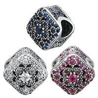 Thailand Sterling Silver European Bead Rhombus micro pave cubic zirconia & without troll & hollow Approx 4.5mm Sold By PC