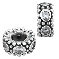 Thailand Sterling Silver European Bead Rondelle micro pave cubic zirconia & without troll Approx 5mm Sold By PC