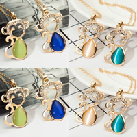 Cats Eye Earring Zinc Alloy with Cats Eye with 4.5cm extender chain Monkey gold color plated oval chain & for woman & with rhinestone 460mm Sold Per Approx 18 Inch Strand