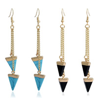 Gemstone Drop Earring brass earring hook Triangle gold color plated Sold By Pair