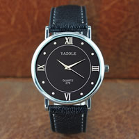 Yazole® Mannen Sieraden Horloge, Koeienhuid, met Glas & Zinc Alloy, plated, verstelbaar & voor de mens, meer kleuren voor de keuze, nikkel, lood en cadmium vrij, 38x7mm, Lengte Ca 9 inch, Verkocht door PC