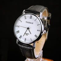 Yazole® Unisex Sieraden Horloge, Koeienhuid, met Glas & Zinc Alloy, plated, uniseks & verstelbaar & verschillende grootte voor keus & waterdicht, meer kleuren voor de keuze, nikkel, lood en cadmium vrij, Lengte Ca 9 inch, Verkocht door PC