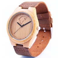 Redear® Unisex Jewelry Watch Cowhide with Bamboo & Glass & Stainless Steel Japanese movement plated natural & adjustable Approx 8 Inch Sold By PC