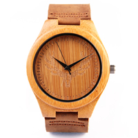 Redear® Men Jewelry Watch Cowhide with Bamboo & Glass & Stainless Steel plated natural & adjustable & for man Approx 8 Inch Sold By PC