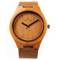 Redear® Unisex Jewelry Watch Cowhide with Bamboo & Glass & Stainless Steel plated natural & adjustable Sold By PC