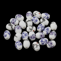 Udskrivning af porcelæn perler, blandede farver, 10x8mm, Hole:Ca. 1.5mm, 100pc'er/Bag, Solgt af Bag