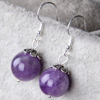 Amethyst Drop Earring with Zinc Alloy iron earring hook Round natural February Birthstone & for woman 10mm Sold By Bag