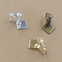 Messing Schroef Back Clip-on Earring Bevindingen, Squaredelle, plated, meer kleuren voor de keuze, nikkel, lood en cadmium vrij, 10x10mm, Binnendiameter:Ca 10x10mm, 10pC's/Bag, Verkocht door Bag