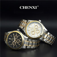 CHENXI® Mannen Sieraden Horloge, Roestvrij staal, met Glas & Zinc Alloy, plated, voor de mens & met strass, meer kleuren voor de keuze, 39mm, Lengte Ca 9.8 inch, 3pC's/Lot, Verkocht door Lot
