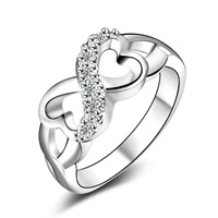 Circón cúbico anillo de latón, metal, chapado en plata real, para mujer & con circonia cúbica, libre de plomo & cadmio, 21mm, tamaño:6-8, Vendido por UD