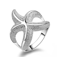 Mässing Finger Ring, Sjöstjärna, äkta silver plated, olika storlek för val & för kvinna, leda & kadmiumfri, 20x22mm, Säljs av PC