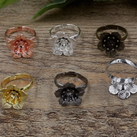 Brass Bezel Ring Base Flower plated adjustable nickel lead & cadmium free US Ring Sold By Bag