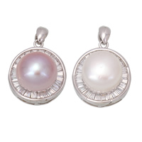 Freshwater Pearl Pendants 925 Sterling Silver with Freshwater Pearl real silver plated natural & with cubic zirconia Approx Sold By PC