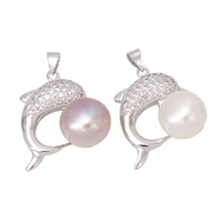 Freshwater Pearl Pendants 925 Sterling Silver with Freshwater Pearl Dolphin real silver plated natural & micro pave cubic zirconia Approx Sold By PC